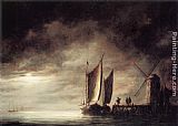 Aelbert Cuyp Canvas Paintings - Dordrecht Harbour by Moonlight